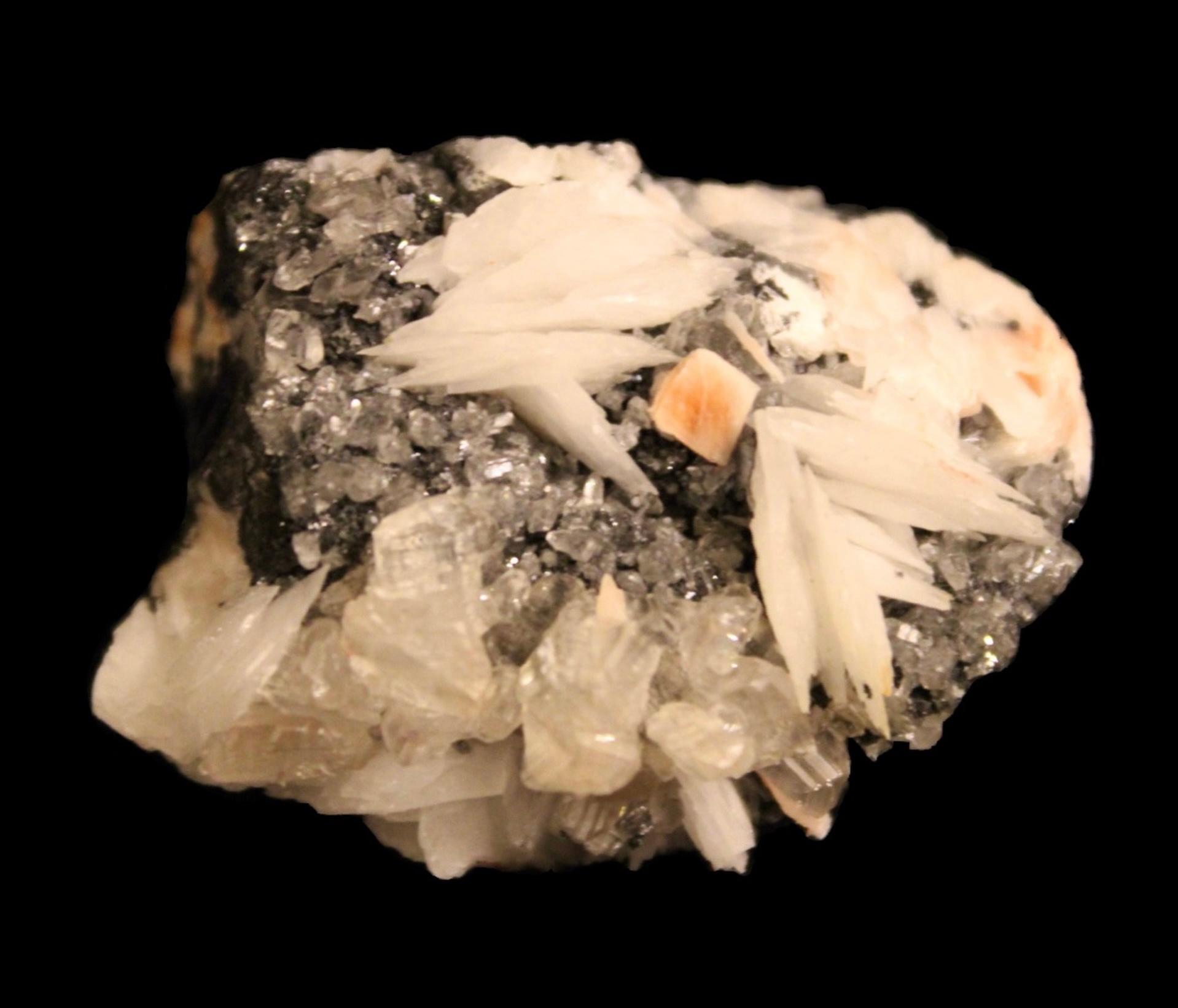 Barite, Cerussite on Galena